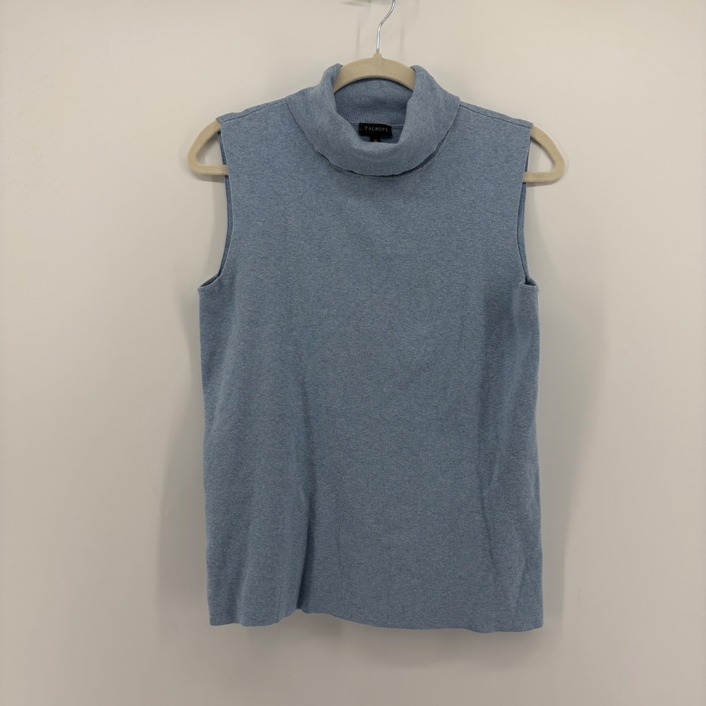 Talbots Womens Medium Blue Sleeveless Turtleneck Sweater Shell Knit Vest